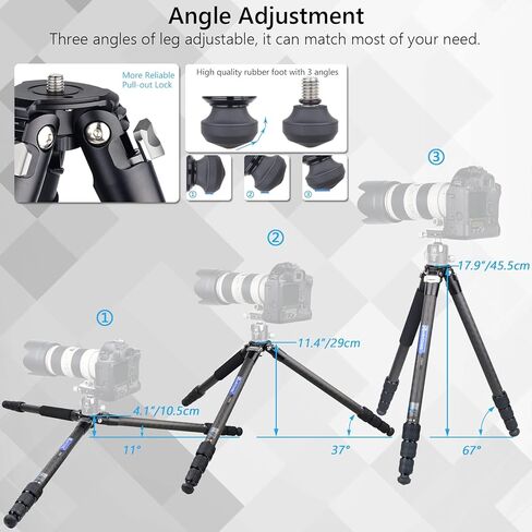 حامل ثلاثي القوائم خفيف الوزن من ألياف الكربون، حامل ثلاثي القوائم للسفر من ARTCISE حامل ثلاثي القوائم للكاميرا شديدة التحمل، حامل ثلاثي القوائم احترافي للسفر، حامل أحادي القوائم لكاميرا DSLR، كاميرا فيديو، أقصى تحميل 44 رطل (بدون رأس كروي) in Kuwait