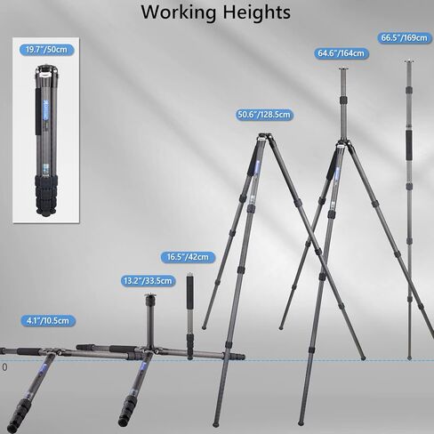 حامل ثلاثي القوائم خفيف الوزن من ألياف الكربون، حامل ثلاثي القوائم للسفر من ARTCISE حامل ثلاثي القوائم للكاميرا شديدة التحمل، حامل ثلاثي القوائم احترافي للسفر، حامل أحادي القوائم لكاميرا DSLR، كاميرا فيديو، أقصى تحميل 44 رطل (بدون رأس كروي) in Kuwait