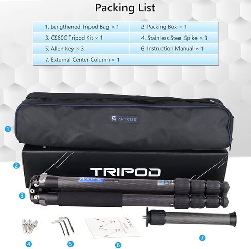 حامل ثلاثي القوائم خفيف الوزن من ألياف الكربون، حامل ثلاثي القوائم للسفر من ARTCISE حامل ثلاثي القوائم للكاميرا شديدة التحمل، حامل ثلاثي القوائم احترافي للسفر، حامل أحادي القوائم لكاميرا DSLR، كاميرا فيديو، أقصى تحميل 44 رطل (بدون رأس كروي) in Kuwait