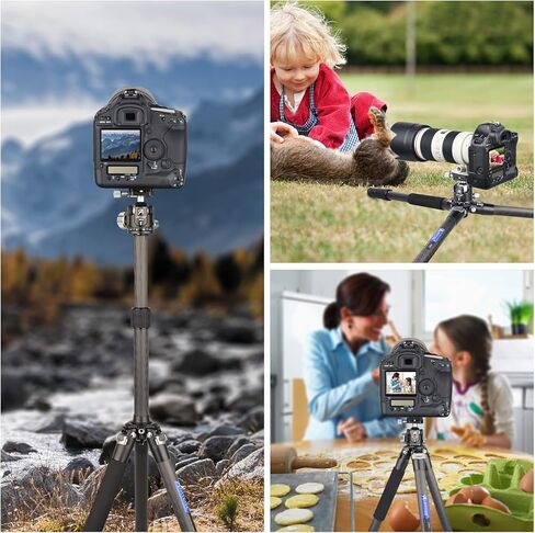 حامل ثلاثي القوائم خفيف الوزن من ألياف الكربون، حامل ثلاثي القوائم للسفر من ARTCISE حامل ثلاثي القوائم للكاميرا شديدة التحمل، حامل ثلاثي القوائم احترافي للسفر، حامل أحادي القوائم لكاميرا DSLR، كاميرا فيديو، أقصى تحميل 44 رطل (بدون رأس كروي) in Kuwait