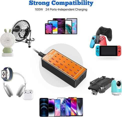 USB Charger Block, USB C Charger Station, Multi usb charging station, 100W (20A) 24 Port Desktop wall charging block multiple for iPhone IOS Android cellphone Tablet Smart Watch AirPods Samsung (Blue) in Saudi Arabia