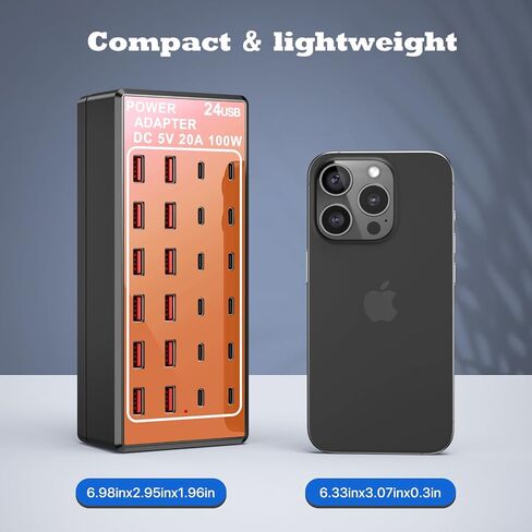 USB Charger Block, USB C Charger Station, Multi usb charging station, 100W (20A) 24 Port Desktop wall charging block multiple for iPhone IOS Android cellphone Tablet Smart Watch AirPods Samsung (Blue) in Saudi Arabia