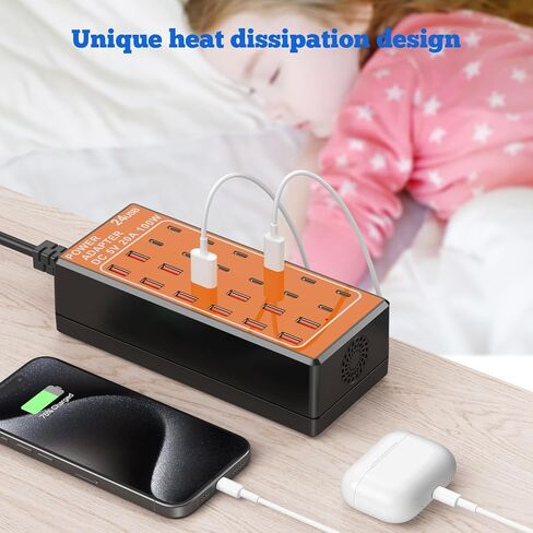 USB Charger Block, USB C Charger Station, Multi usb charging station, 100W (20A) 24 Port Desktop wall charging block multiple for iPhone IOS Android cellphone Tablet Smart Watch AirPods Samsung (Blue) in Saudi Arabia
