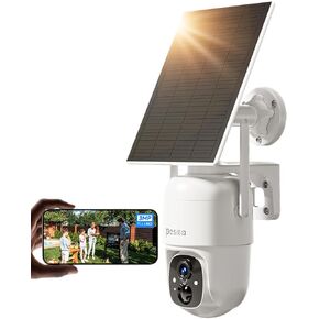 Wireless Outdoor Security Camera, Solar Security Camera with 360° Panoramic View, AI Motion Detection, 2K Night Vision, Audible Light Siren Battery Powered Cam-Easy to Instal