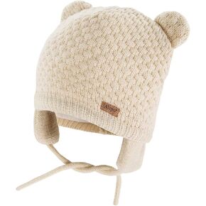 Winter Beanie Hat for Baby Kids Toddler Infant Newborn, Earflap Cute Warm Fleece Lind Knit Cap for Boys Girls (Beige)