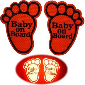 KE-KE 2PCS High Intensity Reflective Safety Sign Baby on Board in Car Feet Decals Sticker for Car Bumper Window in All Weathers (Fluorescent Green)