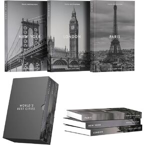 Set of 3 stylish decorative books for home decor. Coffee table books, also perfect for entryways, and bookshelves. Suitable for home office. Hardcover with inspiration from Paris, New York, London.