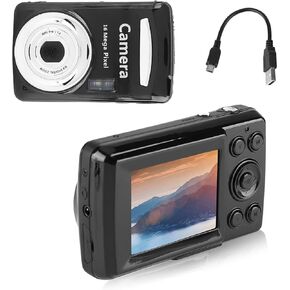 Mini Video Camera, 2.4 inch LCD Screen, Digital Camera with Superior Sensor, Portable 1600 W Full HD Compact Camera, 4X Digital Zoom, Fill Light(Black)
