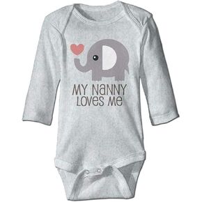 Migrater Elephant My Nanny Loves Me Long Sleeve Romper Onesie Bodysuit Jumpsuit Ash