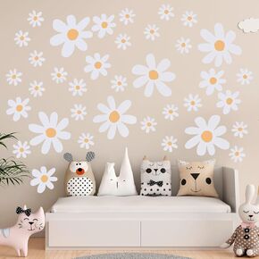 12 Sheets Large Daisy Wall Decals, Flower Wall Decals, Wall Decals Peel and Stick, Boho Wall Stickers for Girls' Nursery Bedroom Living Room Playroom Wall Decor(White)