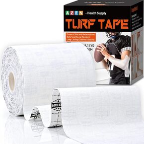AZEN 2 Rolls Turf Tape Football, 4 Inch x 9.14 Yards Extra Wide Kinesiology Tape, Waterproof Athletic Tape, Protects from Turf Burn (White)