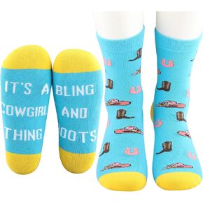MBMSO Cowgirl Socks for Girls Western Equestrian Gift 2 Pairs Boots And Bling It's a Cowgirl Thing Socks Western Cowgirl Gift