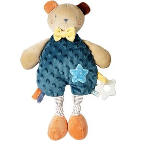 Adorable Baby Cozy Plush Doll, Toys, Soft Toys, Teether, Soft Fabric Textures, Crinkle Sounds to Explore, Suitable for Babies, Blue Bear Cuddly Gifts for Newborn Boys and Girls/Kids
