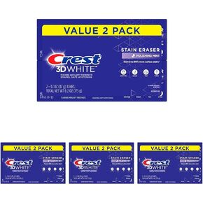 Crest 3D White Stain Eraser Teeth Whitening Toothpaste, Polishing Mint, 3.1 oz, Pack of 2