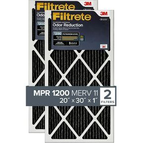 Filtrete 20x20x1 Air Filter, MPR 1200, MERV 11, Allergen Defense Odor Reduction 3-Month Pleated 1-Inch Air Filters, 2 Filters