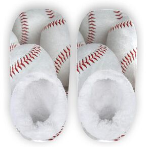 QUGRL Baseballs Fuzzy Slipper Socks with Grippers for Women Men White Softball House Slippers Soft Non-Slip Sole Sleeper Slippers Home Spa Hotel