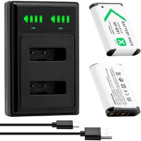 NP-BX1 Battery (2-Pack) and Charger for Sony NP-BX1/M8, Cyber-Shot DSC-HX80, HX90V, HX95, HX99, HX350, RX1, RX1R II, RX100 (II/III/IV/V/VA/VI/VII), FDR-X3000, HDR-AS50, AS300, ZV-1