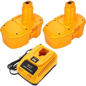 Munikind 2Pack 3.6Ah Replacement Battery and Charger for Dewalt 18V Battery XRP DC9096 DC9099 DC9098 DW9099 DW9098 DW9098 DE9038 and 1 Charger for Dewalt 7.2-18V Battery (Yellow)