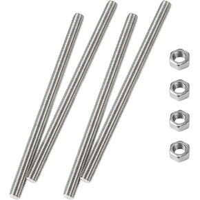 HiPicco M5 x 200mm Fully Threaded Rod & Studs, 304 Stainless Steel Right Hand Threads Rods, M5-0.8 Thread Pitch for Anchor Bolts, Clamps, Hangers and U-Bolts 4 Pack【with Nuts】