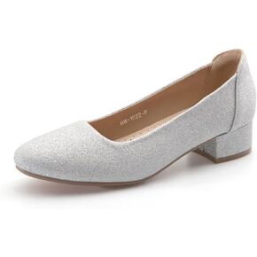 Womens Black Silver Gold Pumps Shoes for Women Business Casual Shoes Low Heel Dress Shoes Closed Toe Heels Block Heels Sparkly Glitter Shoes for Women Comfortable Dressy Casual