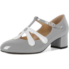 SAMMITOP Womens Mary Jane Shoes Chunky Block Heel Round Toe Low Heels T-Strap Mary Jane Pumps Flower Girl Shoes Dress Shoes 2 Inch