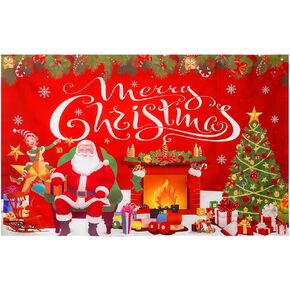 SquarePie Christmas Backdrop Banner Santa Claus Merry Xmas New Years Eve Photography Background for Family Party Decoration 5.8x3.7FT Red