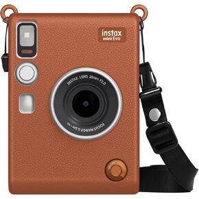 Fintie Silicone Case for Fujifilm Instax Mini EVO Camera - Soft Lightweight Protective Cover with Removable Shoulder Strap, Brown