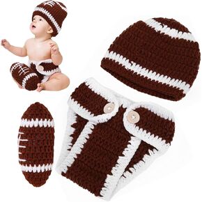 Agatige Newborn Photography Props Set, Knitting Football Cotton Blended Baby Hats for Boys and Girls(Brown)