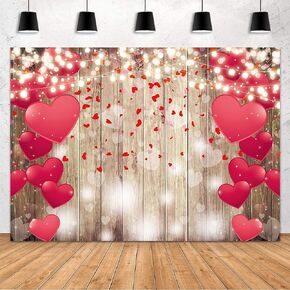 MEHOFOND 8x6ft Valentine Backdrops for Photography Rustic Wood Lighting Red Love Heart Valentine's Day Photography Background Mother's Day Backdrop Bridal Shower Wedding Party Decoration Banner