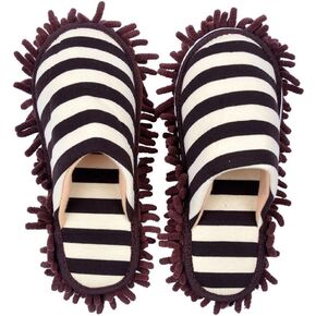 Selric Cozy Washable Dust Mop Slippers Stripe Closed Toe, Multi-sizes Multi-Colors Available, Chenille Fibre Detachable Mop Soles, Indoor House Slippers