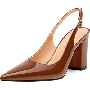 Women's Pumps, Pointed Toe High Heels, Slingback with Buckle, Fashion Solid Patent Pumps for Working Partying Wedding