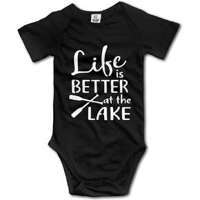 Pengshiliu Life is Better at The Lake Baby Climbing Long Sleeve Onesie 0-6 Month Black