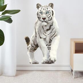 Mighty White Tiger Wall Decal Jungle Animal Wall Sticker Removable Peel and Stick Waterproof Wall Art Decor Stickers for Kids Baby Nursery Classroom Living Room Playing Room Bedroom