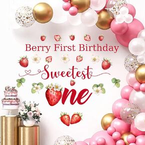 Berry First Birthday Sweetest One Baby Room Decor Wall Sticker, Berry First Birthday Backdrop, Strawberry Stickers for Baby Bedroom Decorations, Berry Sweet Baby Sign Gender Reveal Party Supplies
