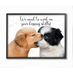 Stupell Industries Puppy Kiss Skills Phrase Young Love Quote, Designed by Ziwei Li Wall Art, 11x14, Black Framed