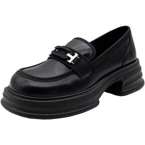 Womens Platform Loafers Patent Leather Slip On Lug Sole Loafers Chunky Heel Comfortable Penny Casual Work Shoes