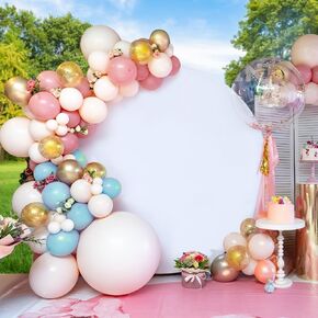 White Round Backdrop Cover 6.5x6.5ft Balloon Circle Backdrop Stand Cover for Background Photo Shoot for Adult Kid Birthday Party Baby Shower Wedding Decoration