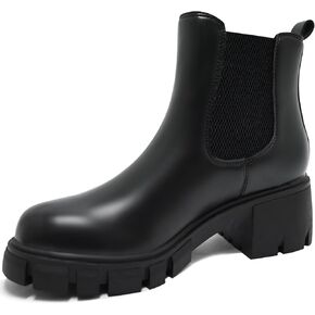 Women's Chelsea Boots Chunky Boots Platform Ankle Boots Slip On Lug Sole Elastic Fashion Booties Black Boots for Women