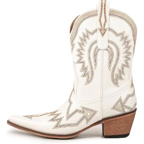 Women's Embroidered Cowgirl Boots Calf Thick Heels Pointed Head Country Music Festival Vintage Western Metal Cowboy Ankle Boot