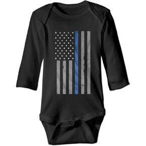 XieTao Thin Blue Line Flag Boutique Baby Bodysuit Onesie Unisex Long Sleeve