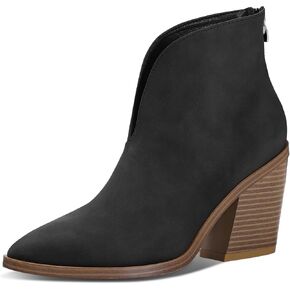 mysoft Women's V Cut Out Ankle Boots Slip On Pointed Toe Chunky Stacked Heel Booties