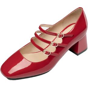 YDN Women Comfortable Square Toe Mary Jane Pumps Slip On Block Mid Heels Triple Straps Sandals Bridal Evening Prom Party Dress Shoes Size 7-12 US