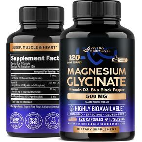 Magnesium Glycinate 500 mg - Chelated High Absorption Supplements - Made in USA - Support Proper Sleep & Rest - Maintain Muscle & Heart Health - Natural & Vegan Pills - 120 Capsules, 2 Month Supply