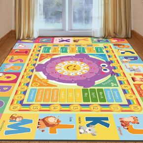 Educational ABC Kids Rug, TPR Nonslip Toddler Baby Child Learning Carpet Rug Playmat with Season, Month, Week and Animal for Classroom Playroom Bedroom