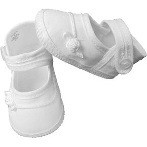 Girls Cotton Batiste Shoe Embroidered with Tiny Braid and Rosebud