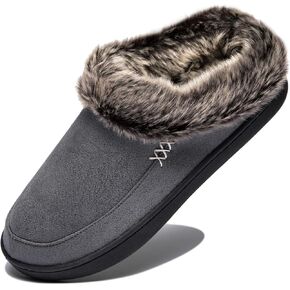 NewDenBer Women's Cozy Memory Foam Slippers Suede Plush Faux Fur Lined Slip on Indoor Outdoor House Shoes