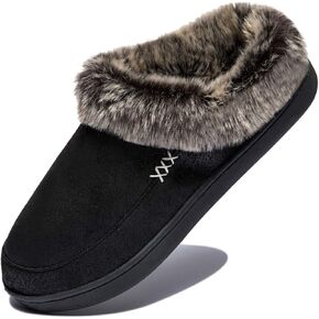 NewDenBer Women's Cozy Memory Foam Slippers Suede Plush Faux Fur Lined Slip on Indoor Outdoor House Shoes in Kuwait