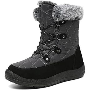 JSWEI Women Winter Snow Boots Soft Comfortable Faux Fur Mid Calf Wide Width Waterproof Warm Lace-Up Snow Boots for Women's Insulated Woman Lightweight Non-Slip Outdoor