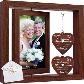 MARVIA Anniversary Picture Frame Gifts for Couples,Rustic Wood Floating Wedding Gifts for Wife Husband Couple