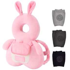 Baby Head Protector & Baby Knee Pads for Crawling, Toddlers Head Safety Pad Adjustable Backpack, Baby Back Protection for Walking & Crawling, Cute Bunny